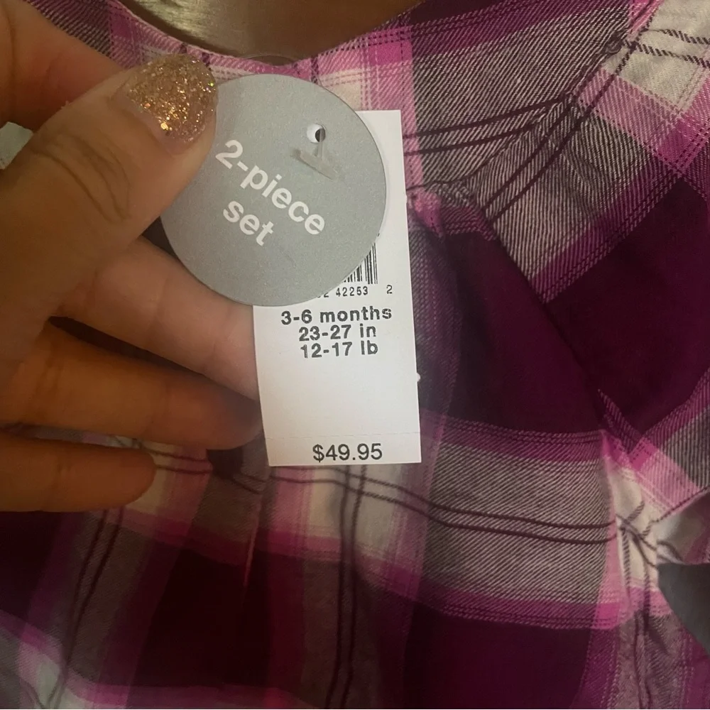 NWT Baby Gap Baby Flannel Two-Piece Outfit Set Huckleberry Purple Size 3-6 Mnths